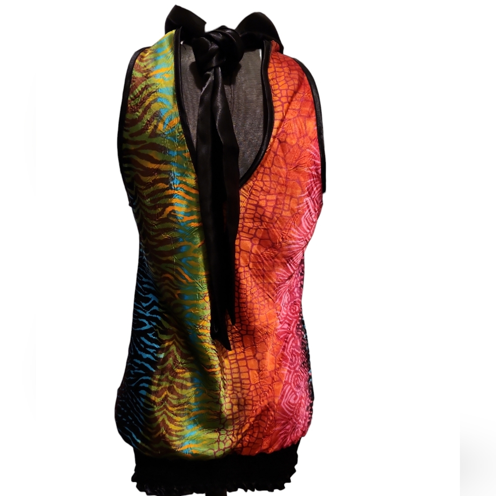 Body Central Silky Colorful High Neck Sleeveless Keyhole Back Top sz M